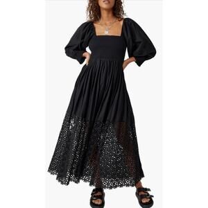 NWT /  Free People / Perfect Storm Smocked Eyelet Long Sleeve Maxi Dress / SZ M